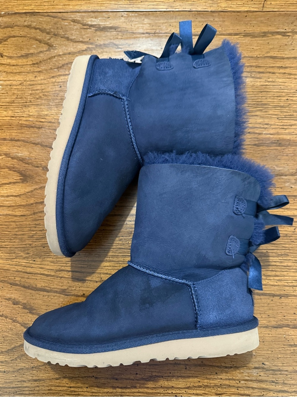 UGG Navy Blue Kids Bailey Bow Ribbon Shearling Boots